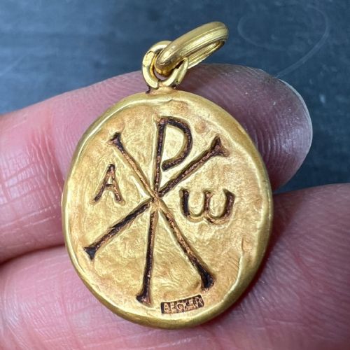 FRENCH BECKER CHI RHO JESUS CHRIST ALPHA OMEGA 18K YELLOW GOLD MEDAL PENDANT - ADDITIONAL PHOTO 5