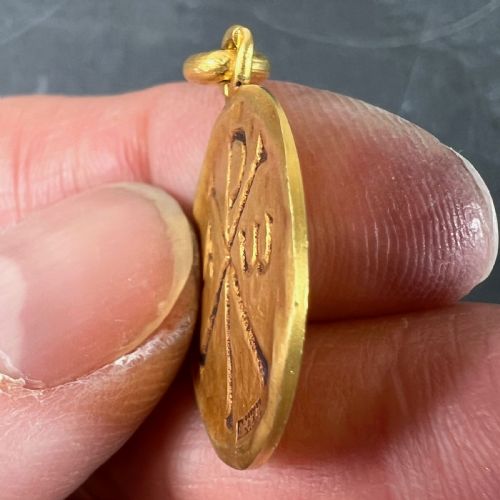 FRENCH BECKER CHI RHO JESUS CHRIST ALPHA OMEGA 18K YELLOW GOLD MEDAL PENDANT - ADDITIONAL PHOTO 6