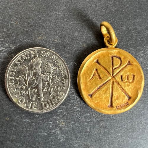 FRENCH BECKER CHI RHO JESUS CHRIST ALPHA OMEGA 18K YELLOW GOLD MEDAL PENDANT - ADDITIONAL PHOTO 8