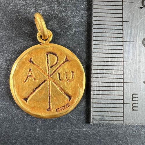 FRENCH BECKER CHI RHO JESUS CHRIST ALPHA OMEGA 18K YELLOW GOLD MEDAL PENDANT - ADDITIONAL PHOTO 9