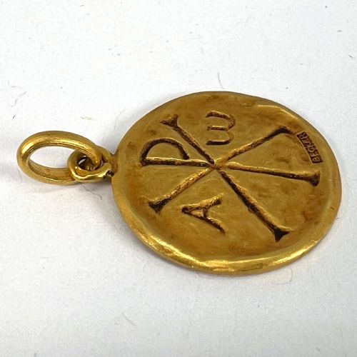 FRENCH BECKER CHI RHO JESUS CHRIST ALPHA OMEGA 18K YELLOW GOLD MEDAL PENDANT - ADDITIONAL PHOTO 12