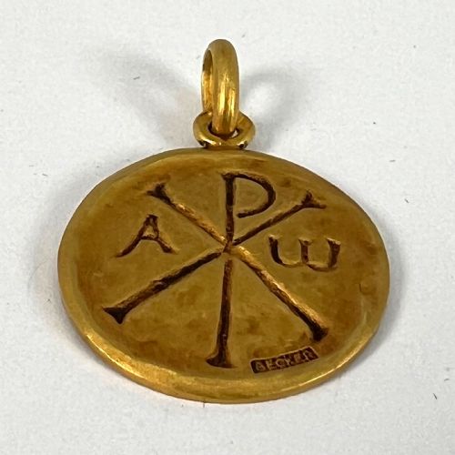 FRENCH BECKER CHI RHO JESUS CHRIST ALPHA OMEGA 18K YELLOW GOLD MEDAL PENDANT - ADDITIONAL PHOTO 13