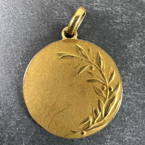 FRENCH DROPSY JESUS CHRIST CROWN OF THORNS 18K YELLOW GOLD MEDAL PENDANT - ADDITIONAL PHOTO 2