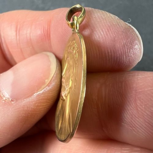 FRENCH DROPSY JESUS CHRIST CROWN OF THORNS 18K YELLOW GOLD MEDAL PENDANT - ADDITIONAL PHOTO 7