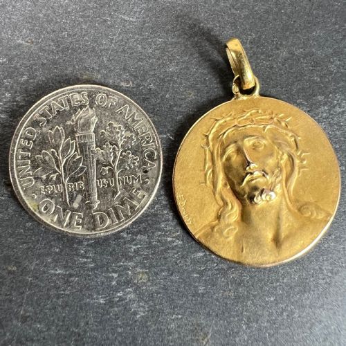 FRENCH DROPSY JESUS CHRIST CROWN OF THORNS 18K YELLOW GOLD MEDAL PENDANT - ADDITIONAL PHOTO 9