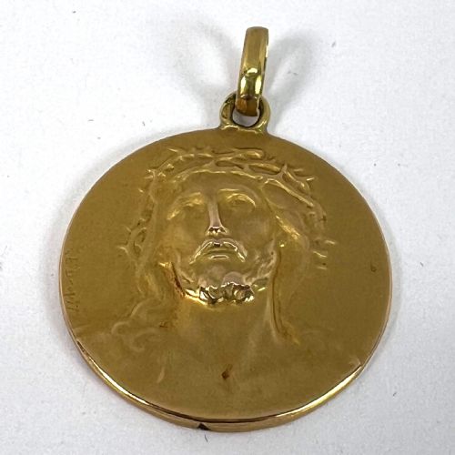 FRENCH DROPSY JESUS CHRIST CROWN OF THORNS 18K YELLOW GOLD MEDAL PENDANT - ADDITIONAL PHOTO 11