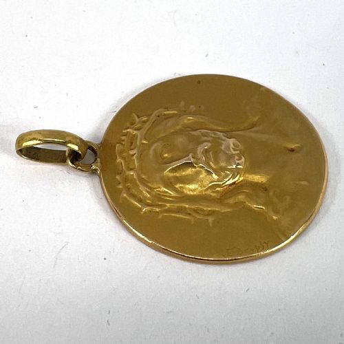 FRENCH DROPSY JESUS CHRIST CROWN OF THORNS 18K YELLOW GOLD MEDAL PENDANT - ADDITIONAL PHOTO 12