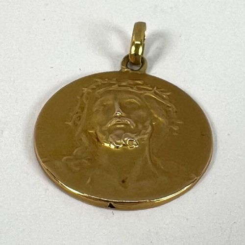 FRENCH DROPSY JESUS CHRIST CROWN OF THORNS 18K YELLOW GOLD MEDAL PENDANT - ADDITIONAL PHOTO 13