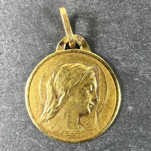 FRENCH DROPSY VIRGIN MARY 18K YELLOW GOLD MEDAL CHARM PENDANT - ADDITIONAL PHOTO 1
