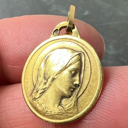FRENCH DROPSY VIRGIN MARY 18K YELLOW GOLD MEDAL CHARM PENDANT - ADDITIONAL PHOTO 4