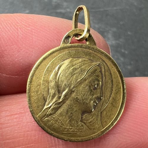 FRENCH DROPSY VIRGIN MARY 18K YELLOW GOLD MEDAL CHARM PENDANT - ADDITIONAL PHOTO 5