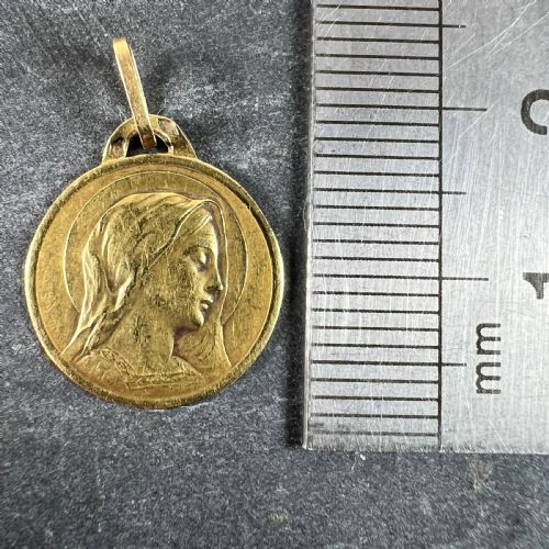 FRENCH DROPSY VIRGIN MARY 18K YELLOW GOLD MEDAL CHARM PENDANT - ADDITIONAL PHOTO 8