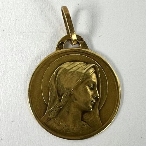 FRENCH DROPSY VIRGIN MARY 18K YELLOW GOLD MEDAL CHARM PENDANT - ADDITIONAL PHOTO 10
