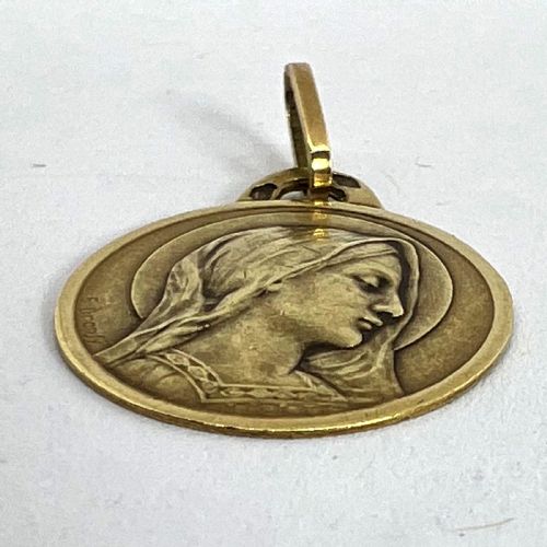 FRENCH DROPSY VIRGIN MARY 18K YELLOW GOLD MEDAL CHARM PENDANT - ADDITIONAL PHOTO 12