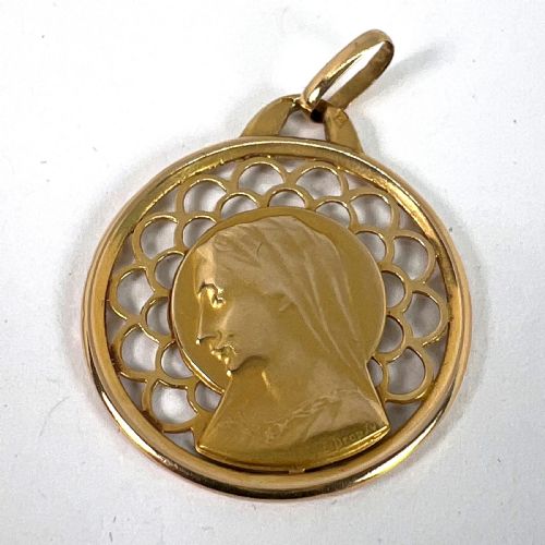 FRENCH DROPSY VIRGIN MARY 18K YELLOW GOLD PIERCED MEDAL CHARM PENDANT - ADDITIONAL PHOTO 10