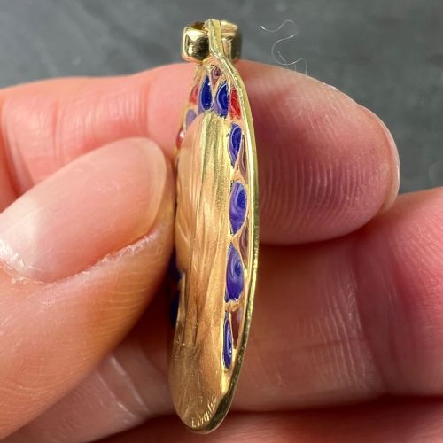 FRENCH DROPSY VIRGIN MARY PLIQUE A JOUR ENAMEL 18K YELLOW GOLD PENDANT MEDAL - ADDITIONAL PHOTO 10
