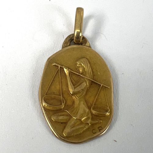 VINTAGE FRENCH PERROUD LIBRA ZODIAC 18K YELLOW GOLD MEDAL PENDANT - ADDITIONAL PHOTO 11