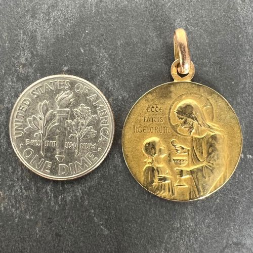 FRENCH RELIGIOUS JESUS CHRIST HOLY COMMUNION 18K YELLOW GOLD MEDAL PENDANT - ADDITIONAL PHOTO 8
