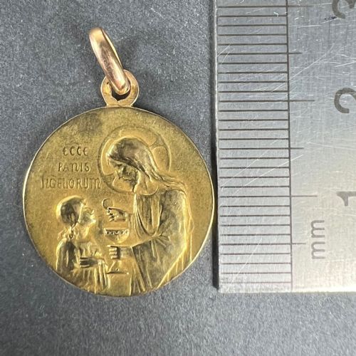 FRENCH RELIGIOUS JESUS CHRIST HOLY COMMUNION 18K YELLOW GOLD MEDAL PENDANT - ADDITIONAL PHOTO 9