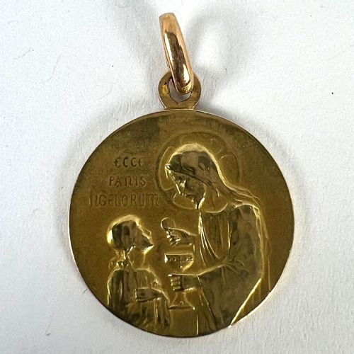 FRENCH RELIGIOUS JESUS CHRIST HOLY COMMUNION 18K YELLOW GOLD MEDAL PENDANT - ADDITIONAL PHOTO 10
