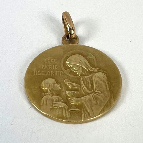 FRENCH RELIGIOUS JESUS CHRIST HOLY COMMUNION 18K YELLOW GOLD MEDAL PENDANT - ADDITIONAL PHOTO 11