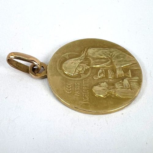 FRENCH RELIGIOUS JESUS CHRIST HOLY COMMUNION 18K YELLOW GOLD MEDAL PENDANT - ADDITIONAL PHOTO 13