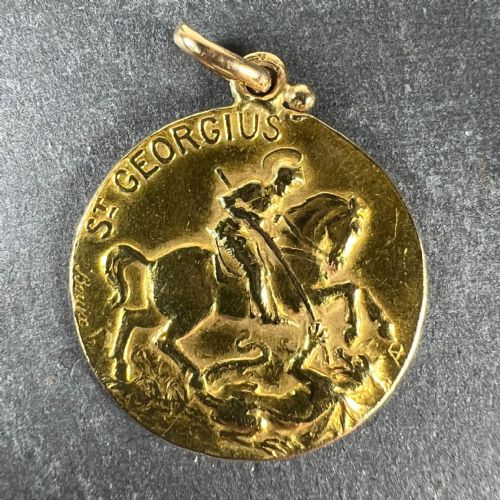 FRENCH BOUIX ST GEORGE DRAGON TEMPESTATE SECURITAS 18K YELLOW GOLD MEDAL PENDANT - ADDITIONAL PHOTO 1