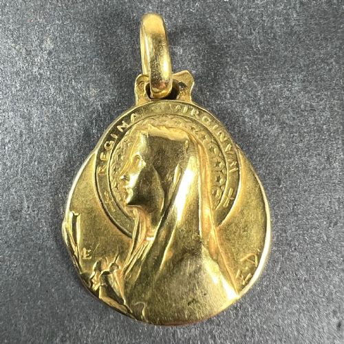 FRENCH EMILE DROPSY VIRGIN MARY 18K YELLOW GOLD MEDAL PENDANT - ADDITIONAL PHOTO 1