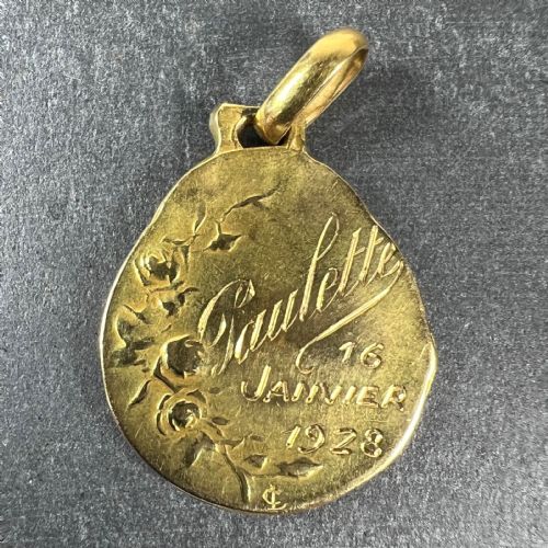 FRENCH EMILE DROPSY VIRGIN MARY 18K YELLOW GOLD MEDAL PENDANT - ADDITIONAL PHOTO 2