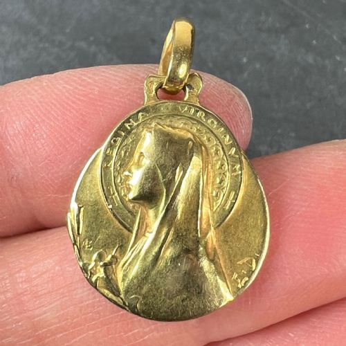 FRENCH EMILE DROPSY VIRGIN MARY 18K YELLOW GOLD MEDAL PENDANT - ADDITIONAL PHOTO 4