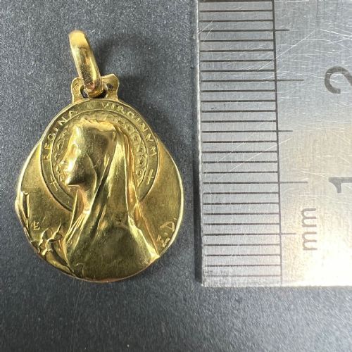 FRENCH EMILE DROPSY VIRGIN MARY 18K YELLOW GOLD MEDAL PENDANT - ADDITIONAL PHOTO 8
