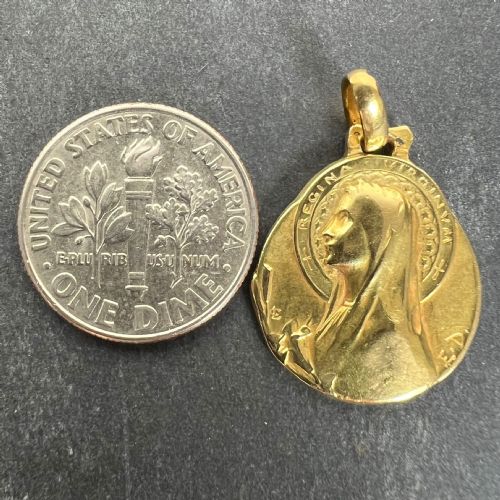 FRENCH EMILE DROPSY VIRGIN MARY 18K YELLOW GOLD MEDAL PENDANT - ADDITIONAL PHOTO 9
