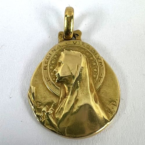 FRENCH EMILE DROPSY VIRGIN MARY 18K YELLOW GOLD MEDAL PENDANT - ADDITIONAL PHOTO 11