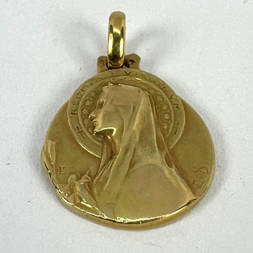 FRENCH EMILE DROPSY VIRGIN MARY 18K YELLOW GOLD MEDAL PENDANT - ADDITIONAL PHOTO 12