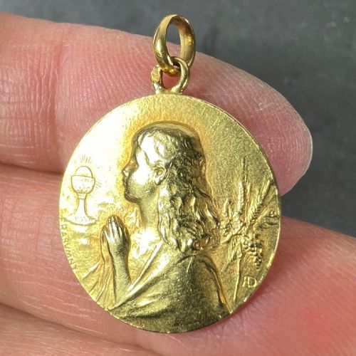 FRENCH 18K YELLOW GOLD RASUMNY FIRST COMMUNION WINE AND WHEAT HARVEST MEDAL PENDANT - ADDITIONAL PHOTO 5