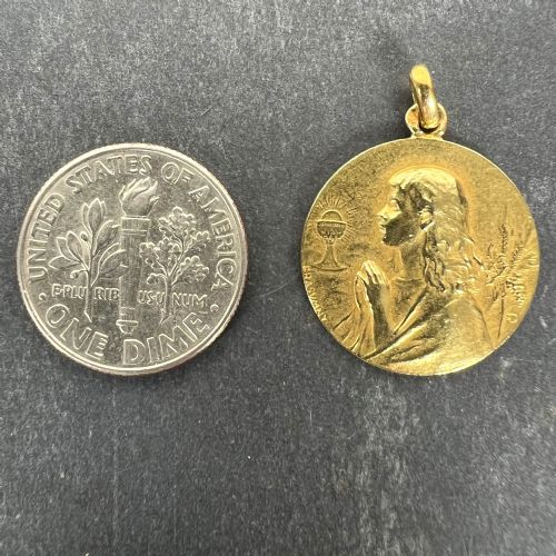 FRENCH 18K YELLOW GOLD RASUMNY FIRST COMMUNION WINE AND WHEAT HARVEST MEDAL PENDANT - ADDITIONAL PHOTO 9