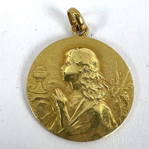 FRENCH 18K YELLOW GOLD RASUMNY FIRST COMMUNION WINE AND WHEAT HARVEST MEDAL PENDANT - ADDITIONAL PHOTO 12