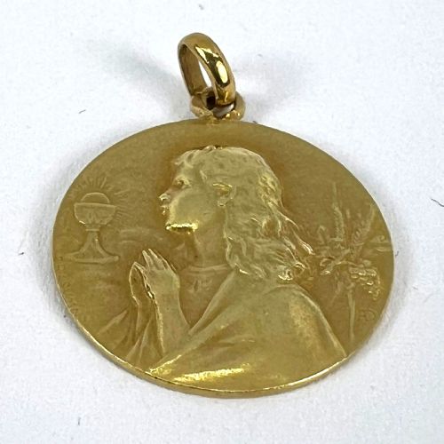 FRENCH 18K YELLOW GOLD RASUMNY FIRST COMMUNION WINE AND WHEAT HARVEST MEDAL PENDANT - ADDITIONAL PHOTO 13