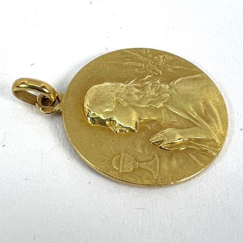 FRENCH 18K YELLOW GOLD RASUMNY FIRST COMMUNION WINE AND WHEAT HARVEST MEDAL PENDANT - ADDITIONAL PHOTO 14