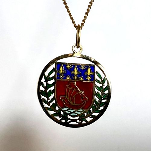FRENCH CITY OF PARIS COAT OF ARMS 18K GOLD PLIQUEAJOUR ENAMEL CHARM PENDANT - ADDITIONAL PHOTO 1