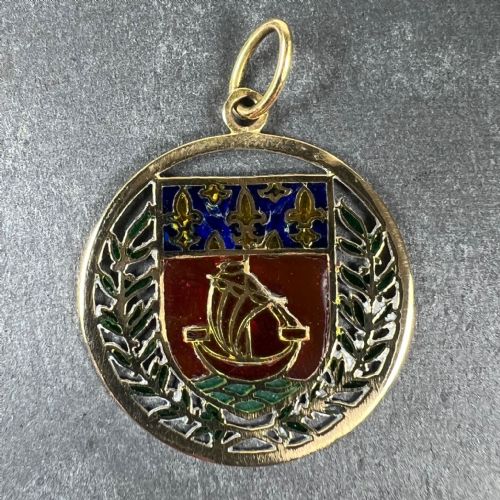 FRENCH CITY OF PARIS COAT OF ARMS 18K GOLD PLIQUEAJOUR ENAMEL CHARM PENDANT - ADDITIONAL PHOTO 2