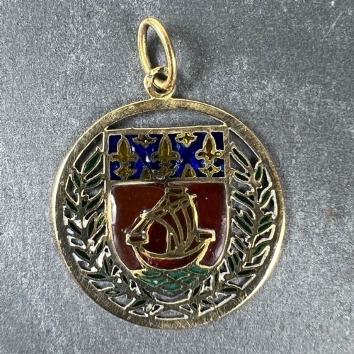 FRENCH CITY OF PARIS COAT OF ARMS 18K GOLD PLIQUEAJOUR ENAMEL CHARM PENDANT - ADDITIONAL PHOTO 3