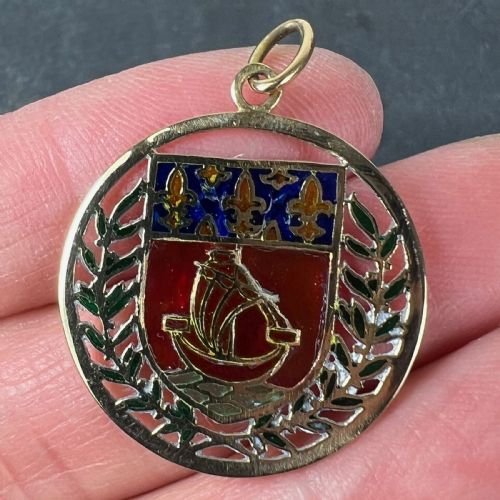 FRENCH CITY OF PARIS COAT OF ARMS 18K GOLD PLIQUEAJOUR ENAMEL CHARM PENDANT - ADDITIONAL PHOTO 5