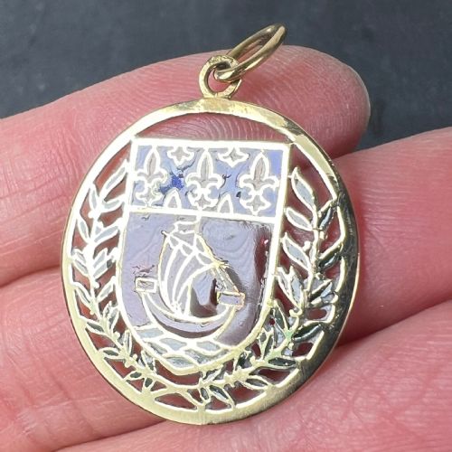 FRENCH CITY OF PARIS COAT OF ARMS 18K GOLD PLIQUEAJOUR ENAMEL CHARM PENDANT - ADDITIONAL PHOTO 7