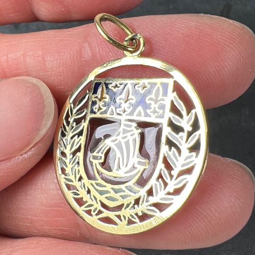 FRENCH CITY OF PARIS COAT OF ARMS 18K GOLD PLIQUEAJOUR ENAMEL CHARM PENDANT - ADDITIONAL PHOTO 9