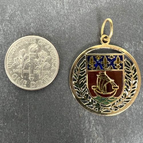 FRENCH CITY OF PARIS COAT OF ARMS 18K GOLD PLIQUEAJOUR ENAMEL CHARM PENDANT - ADDITIONAL PHOTO 10