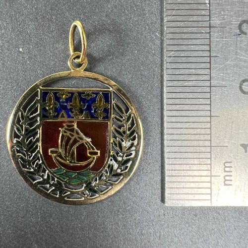 FRENCH CITY OF PARIS COAT OF ARMS 18K GOLD PLIQUEAJOUR ENAMEL CHARM PENDANT - ADDITIONAL PHOTO 11