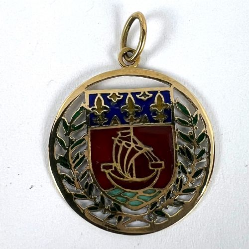 FRENCH CITY OF PARIS COAT OF ARMS 18K GOLD PLIQUEAJOUR ENAMEL CHARM PENDANT - ADDITIONAL PHOTO 12