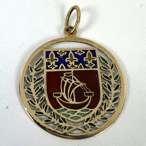 FRENCH CITY OF PARIS COAT OF ARMS 18K GOLD PLIQUEAJOUR ENAMEL CHARM PENDANT - ADDITIONAL PHOTO 13
