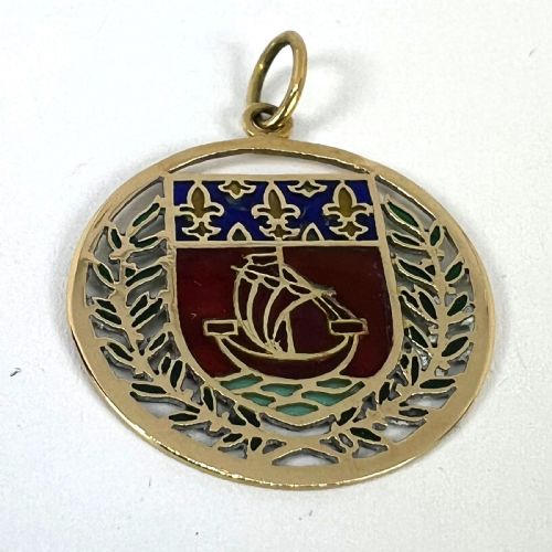 FRENCH CITY OF PARIS COAT OF ARMS 18K GOLD PLIQUEAJOUR ENAMEL CHARM PENDANT - ADDITIONAL PHOTO 14